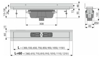 Душевой лоток AlcaPlast с порогами для цельной решетки с воротником к стене 75см хром APZ1016-750